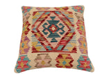 handmade Traditional Pillow Beige Red Hand-Woven SQUARE 100% WOOL Hand woven turkish pillow2' x 2'