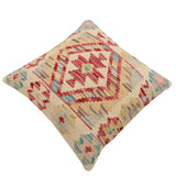 handmade Traditional Pillow Beige Red Hand-Woven SQUARE 100% WOOL Hand woven turkish pillow2' x 2'