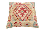 handmade Traditional Pillow Beige Red Hand-Woven SQUARE 100% WOOL Hand woven turkish pillow2' x 2'