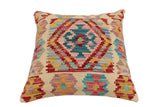 handmade Traditional Pillow Beige Red Hand-Woven SQUARE 100% WOOL Hand woven turkish pillow2' x 2'