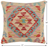 handmade Traditional Pillow Beige Red Hand-Woven SQUARE 100% WOOL  Hand woven turkish pillow  2 x 2