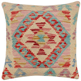 handmade Traditional Pillow Beige Red Hand-Woven SQUARE 100% WOOL  Hand woven turkish pillow  2 x 2