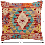 handmade Traditional Pillow Red Blue Hand-Woven SQUARE 100% WOOL  Hand woven turkish pillow  2 x 2