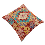 handmade Traditional Pillow Red Blue Hand-Woven SQUARE 100% WOOL  Hand woven turkish pillow  2 x 2