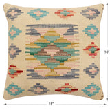 handmade Traditional Pillow Beige Blue Hand-Woven SQUARE 100% WOOL Hand woven turkish pillow2' x 2'