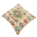 handmade Traditional Pillow Beige Blue Hand-Woven SQUARE 100% WOOL Hand woven turkish pillow2' x 2'