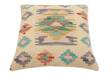 handmade Traditional Pillow Beige Blue Hand-Woven SQUARE 100% WOOL Hand woven turkish pillow2' x 2'