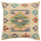 handmade Traditional Pillow Beige Blue Hand-Woven SQUARE 100% WOOL Hand woven turkish pillow2' x 2'