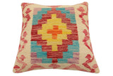 handmade Traditional Pillow Beige Red Hand-Woven SQUARE 100% WOOL Hand woven turkish pillow2' x 2'