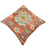 handmade Traditional Pillow Rust Blue Hand-Woven SQUARE 100% WOOL Hand woven turkish pillow2' x 2'