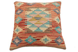 handmade Traditional Pillow Rust Blue Hand-Woven SQUARE 100% WOOL Hand woven turkish pillow2' x 2'