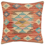 handmade Traditional Pillow Rust Blue Hand-Woven SQUARE 100% WOOL Hand woven turkish pillow2' x 2'