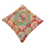 handmade Traditional Pillow Red Blue Hand-Woven SQUARE 100% WOOL Hand woven turkish pillow2' x 2'