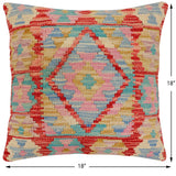 handmade Traditional Pillow Rust Blue Hand-Woven SQUARE 100% WOOL Hand woven turkish pillow2' x 2'