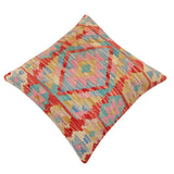 handmade Traditional Pillow Rust Blue Hand-Woven SQUARE 100% WOOL Hand woven turkish pillow2' x 2'