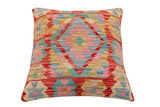 handmade Traditional Pillow Rust Blue Hand-Woven SQUARE 100% WOOL Hand woven turkish pillow2' x 2'