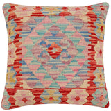 handmade Traditional Pillow Rust Blue Hand-Woven SQUARE 100% WOOL Hand woven turkish pillow2' x 2'