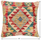 handmade Traditional Pillow Red Blue Hand-Woven SQUARE 100% WOOL  Hand woven turkish pillow  2 x 2