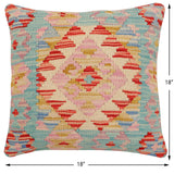 handmade Traditional Pillow Blue Red Hand-Woven SQUARE 100% WOOL Hand woven turkish pillow2' x 2'