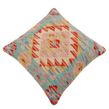 handmade Traditional Pillow Blue Red Hand-Woven SQUARE 100% WOOL Hand woven turkish pillow2' x 2'