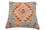 handmade Traditional Pillow Blue Red Hand-Woven SQUARE 100% WOOL Hand woven turkish pillow2' x 2'