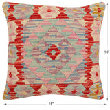 handmade Traditional Pillow Rust Blue Hand-Woven SQUARE 100% WOOL Hand woven turkish pillow2' x 2'