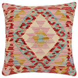 handmade Traditional Pillow Rust Blue Hand-Woven SQUARE 100% WOOL Hand woven turkish pillow2' x 2'