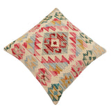 handmade Traditional Pillow Beige Red Hand-Woven SQUARE 100% WOOL Hand woven turkish pillow2' x 2'