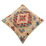 handmade Traditional Pillow Rust Blue Hand-Woven SQUARE 100% WOOL Hand woven turkish pillow2' x 2'