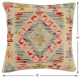 handmade Traditional Pillow Red Blue Hand-Woven SQUARE 100% WOOL Hand woven turkish pillow2' x 2'