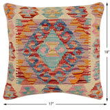 handmade Traditional Pillow Rust Blue Hand-Woven SQUARE 100% WOOL  Hand woven turkish pillow  2 x 2