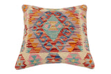 handmade Traditional Pillow Rust Blue Hand-Woven SQUARE 100% WOOL  Hand woven turkish pillow  2 x 2