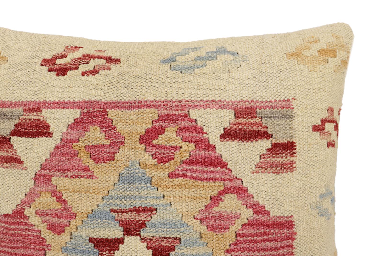 handmade Traditional Pillow Beige Pink Hand-Woven SQUARE 100% WOOL Hand woven turkish pillow2' x 2'