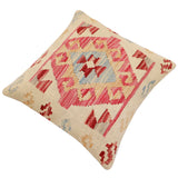 handmade Traditional Pillow Beige Pink Hand-Woven SQUARE 100% WOOL  Hand woven turkish pillow  3 x 5