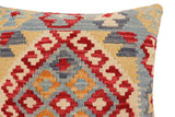 handmade Traditional Pillow Blue Red Hand-Woven SQUARE 100% WOOL Hand woven turkish pillow2' x 2'