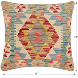 handmade Traditional Pillow Beige Red Hand-Woven SQUARE 100% WOOL  Hand woven turkish pillow  2 x 2