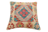 handmade Traditional Pillow Beige Red Hand-Woven SQUARE 100% WOOL Hand woven turkish pillow2' x 2'