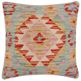 handmade Traditional Pillow Blue Rust Hand-Woven SQUARE 100% WOOL Hand woven turkish pillow2' x 2'