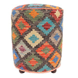 handmade Traditional Ottoman Gray Rust Hand-made ROUND Vegetable dyed wool and wood  16'' x 16'' x 21''