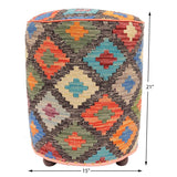 handmade Traditional Ottoman Gray Rust Hand-made ROUND Vegetable dyed wool and wood  