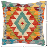 handmade Traditional Pillow Rust Blue Hand-Woven SQUARE 100% WOOL Hand woven turkish pillow2' x 2'