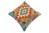 handmade Traditional Pillow Rust Blue Hand-Woven SQUARE 100% WOOL Hand woven turkish pillow2' x 2'