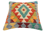 handmade Traditional Pillow Rust Blue Hand-Woven SQUARE 100% WOOL Hand woven turkish pillow2' x 2'