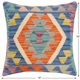 handmade Traditional Pillow Blue Rust Hand-Woven SQUARE 100% WOOL Hand woven turkish pillow2' x 2'