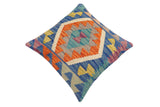 handmade Traditional Pillow Blue Rust Hand-Woven SQUARE 100% WOOL Hand woven turkish pillow2' x 2'