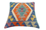 handmade Traditional Pillow Blue Rust Hand-Woven SQUARE 100% WOOL Hand woven turkish pillow2' x 2'