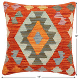 handmade Traditional Pillow Rust Blue Hand-Woven SQUARE 100% WOOL Hand woven turkish pillow2' x 2'