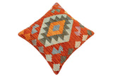 handmade Traditional Pillow Rust Blue Hand-Woven SQUARE 100% WOOL Hand woven turkish pillow2' x 2'