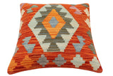 handmade Traditional Pillow Rust Blue Hand-Woven SQUARE 100% WOOL Hand woven turkish pillow2' x 2'