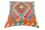 handmade Traditional Pillow Rust Blue Hand-Woven SQUARE 100% WOOL Hand woven turkish pillow2' x 2'